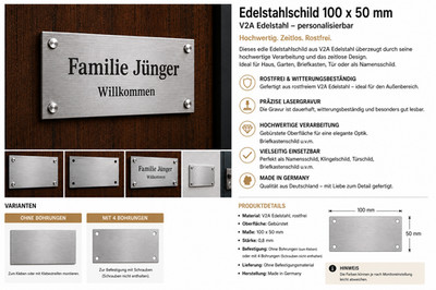 Edelstahlschild Gravur personalisiert Namensschild Türschild versch. Größen