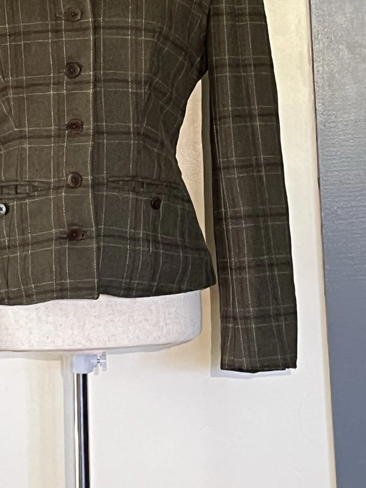 Chaqueta Blazer Banana Republic Mezcla Lana/Cachemira Cuadros Cuello Piel Sintética Talla 4 Foto 3 de 4