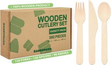 Wooden Cutlery Variety Pack 360pcs 150 Forks, 120 Spoons, 90 Knives  100 