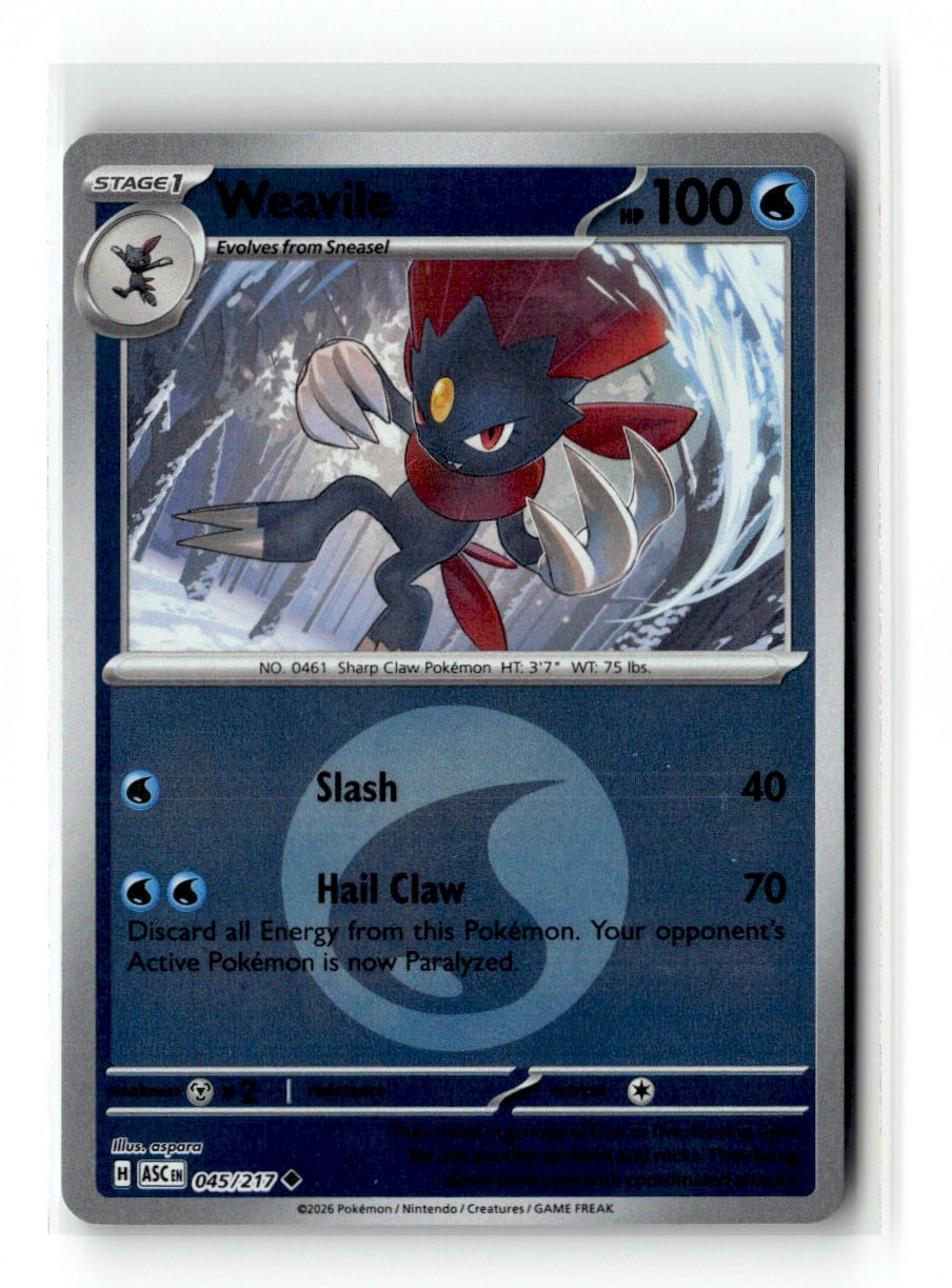 Weavile 45/217 Ascended Heroes Reverse Holo 2026 Pokemon NM