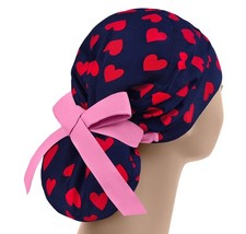 Scrub hats, nurse scrub cap, womens surgical hat, ponytail scrub cap hearts