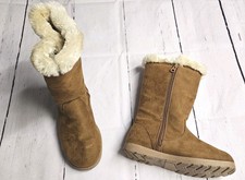NEW GIRLS CAT JACK 4 TAN CHESTNUT FAUX FUR / SUEDE ZIP MID CALF WINTER BOOTS