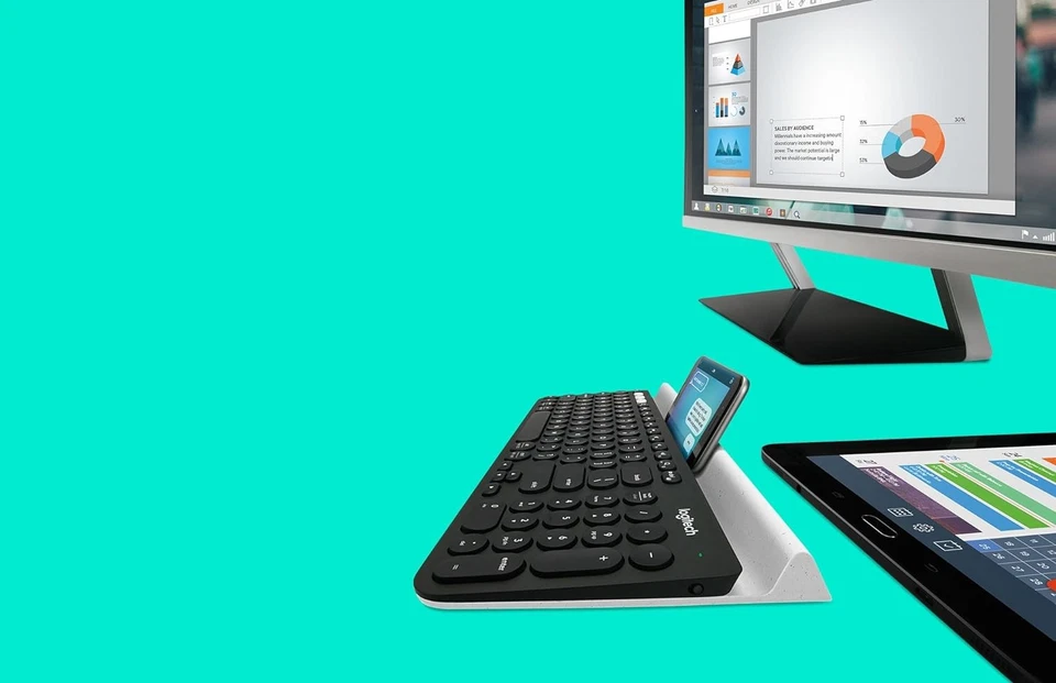 Logitech K780 Multi-Device Wireless Keyboard, ‎QWERTZ Swiss Layout - Grey - Image 2 of 4