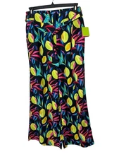 New Tabitha Brown Lemon Linen Wide Leg Elastic Waist Pants SZ Large Pockets