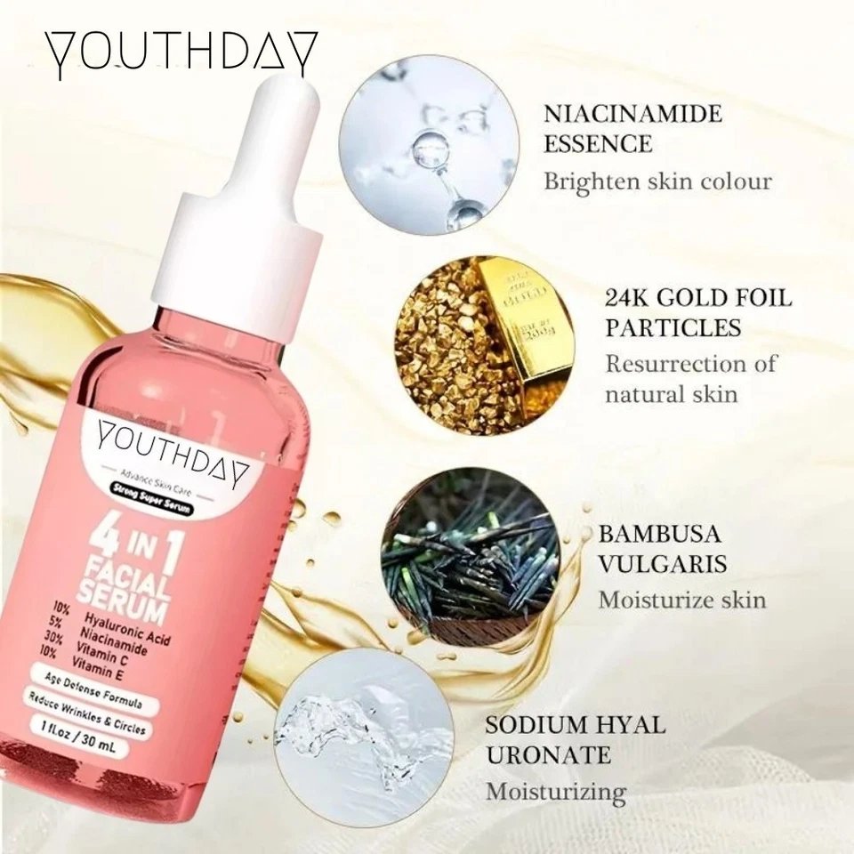 Suero de belleza facial 4 en 1 con potentes ingredientes B3 + HA + vitamina C, E - 1 oz Foto 2 de 4