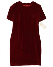 Vintage Womens Short Sleeve Velvet Sheath Dress IT 46 Large Red Cotton CM14