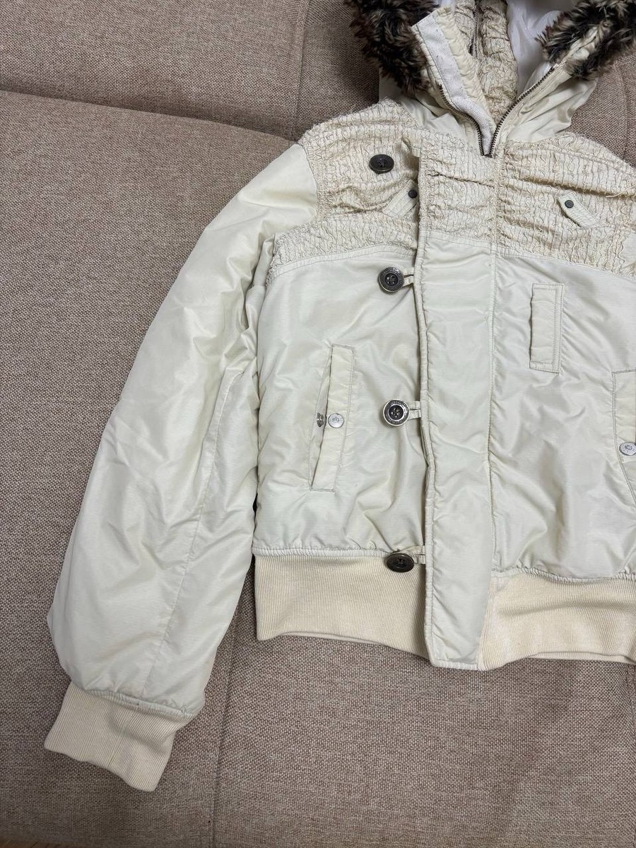 Faux Fur Women's Y2K Diesel Faded Bomber Jacket Size M Distressed