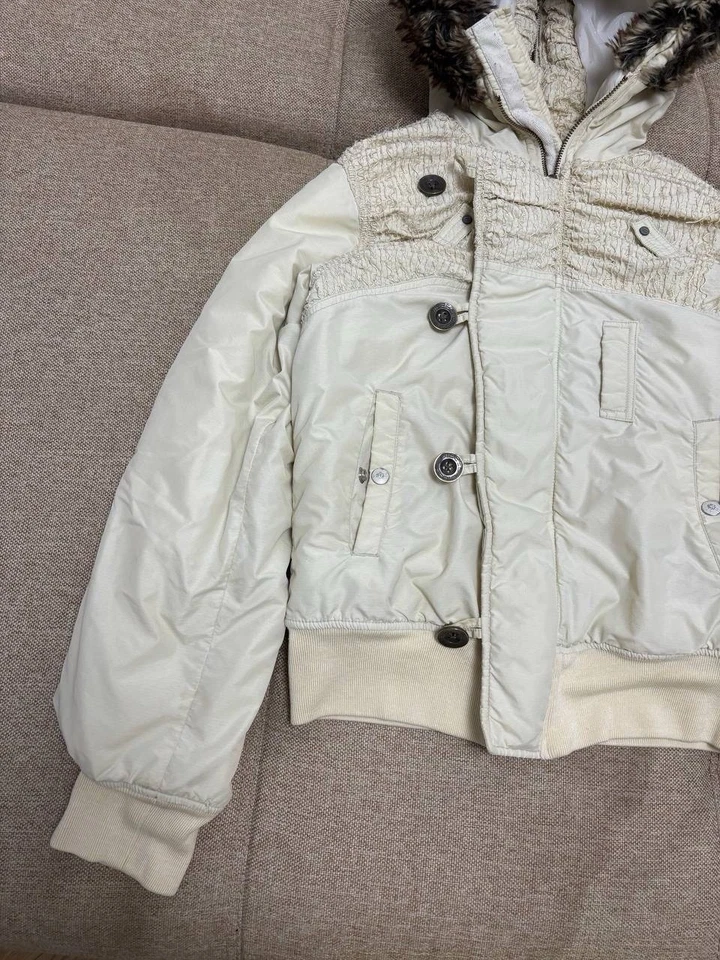 Faux Fur Women’s Y2K Diesel Faded Bomber Jacket Size M Distressed - Image 3 of 4