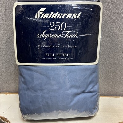 VTG Field Crest 250 Thread Count Supreme Touch Full Fitted Sheet PolyCotton Blue