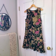 Eliza J Velvet Floral Sleeveless Drop Waist Dress Sz 10 Black Dark Romantic