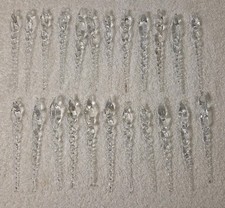 VTG Hand Blown Glass Icicle Christmas Ornament Clear Twisted Set Of 21 6"L Italy