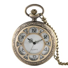Retro Hollow Flower Men Women Analog Quartz Pocket Watch Necklace Chain Gift
