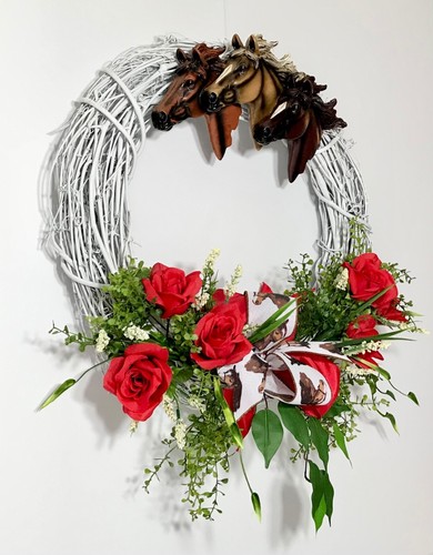 KENTUCKY DERBY HORSES RED ROSES GRAPEVINE PARTY WREATH KY EQUINE DECORATION NEW - 第 6/11 張圖片