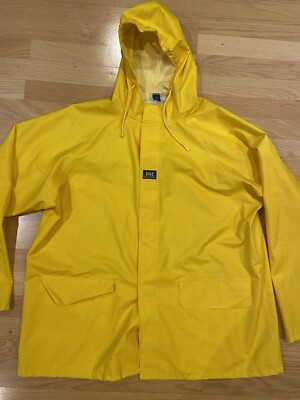 Helly Hansen Men's Yellow Hooded Full Zip Rain Jacket Polyurethane - Size XXL