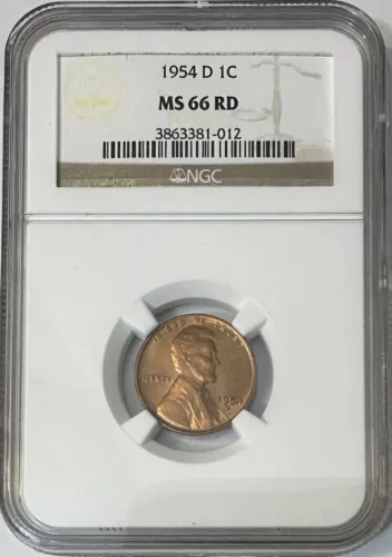 1954-D U.S. Lincoln Wheat Cent Certified by NGC MS 66 RD, Very Nice