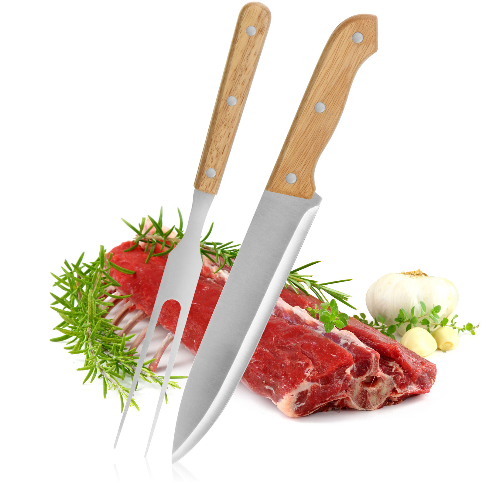 2 teiliges Tranchierbesteck-Set - Grill-Besteck aus rostfreiem Edelstahl