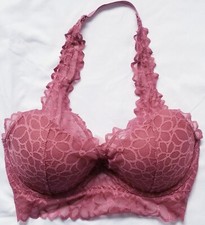 PINK By VICTORIA'S SECRET Halter Hook Closure Solid Pink LACE BRALETTE Sz S D-DD