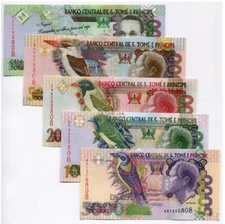 Saint Thomas Sao Tome 5 Pcs Set 5000 10000 20000 50000 100000 Dobra UNC Banknote