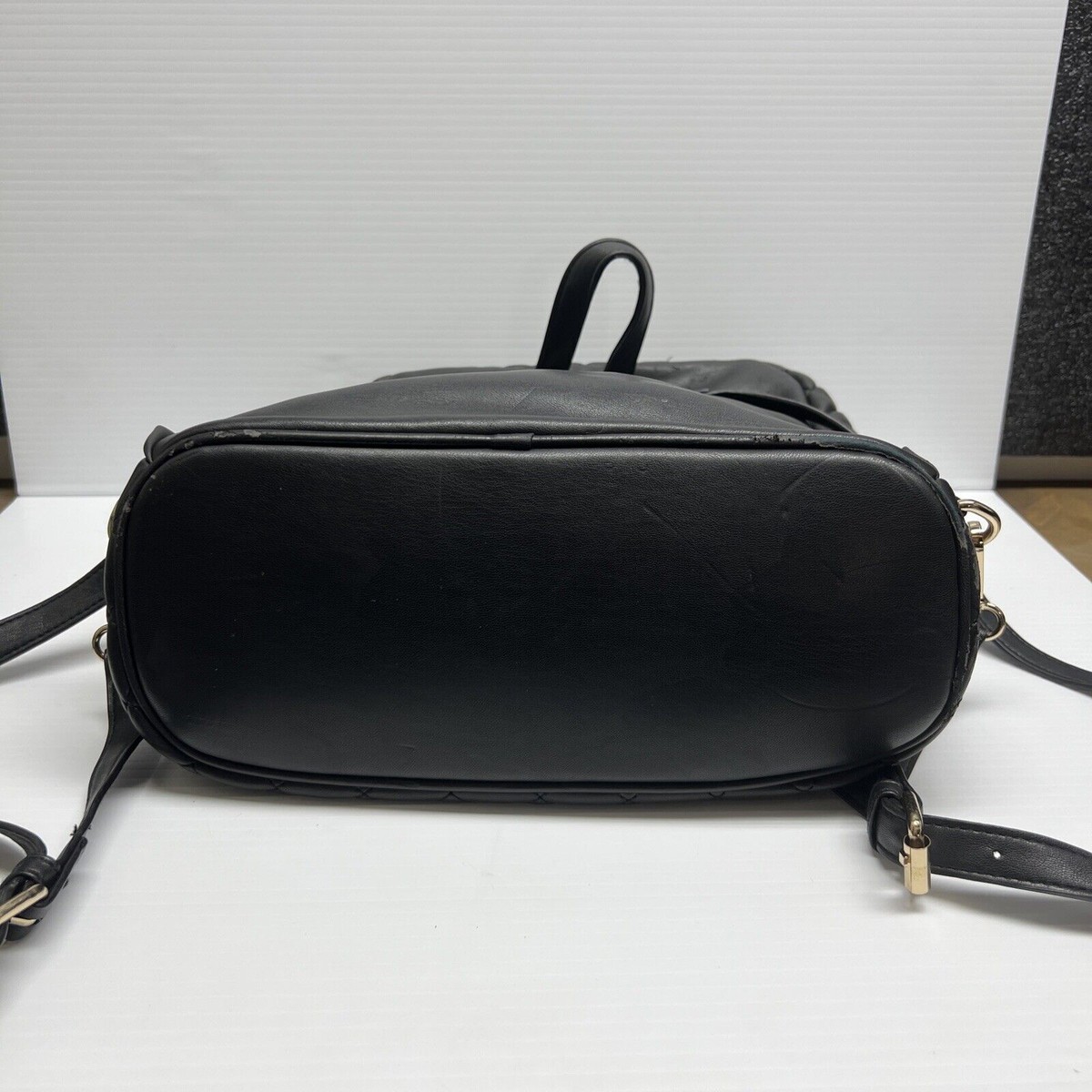 BEBE Brand Quilted Black Backpack - Purse-Gold Hardware 