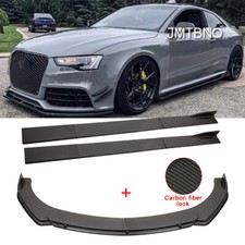 For AUDI A3 A4 A5 Q3 A6 Car Carbon Fiber Front Bumper Lip Splitter + Side Skirts
