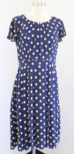 Talbots Navy Blue Yellow White Polka Dot Print Dress Size 4 Casual Career