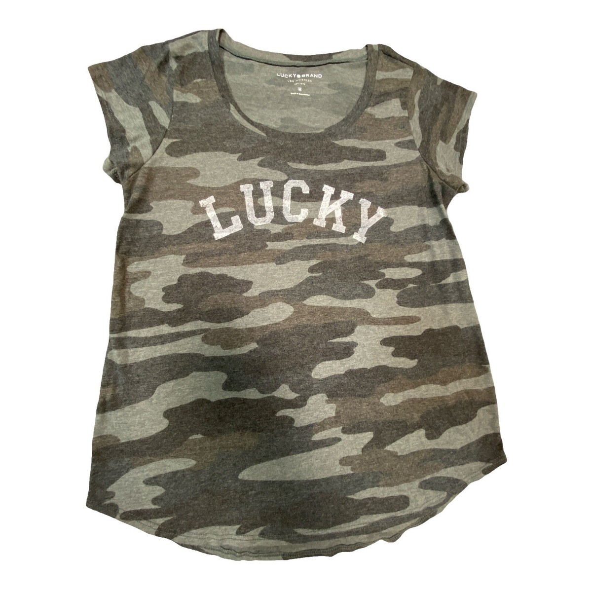 Camiseta Clásica Lucky Brand De Cuello En V Para Mujer - Estampado Camuflaje - Negra