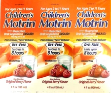 Motrin Children's Oral Ibuprofen Suspension Berry Flavor (4 Oz x 3) EXP 09/2026