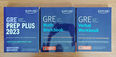 Full Set of 3 Books Kaplan GRE Prep Plus, Math, Verbal Workbook 2023 Like New