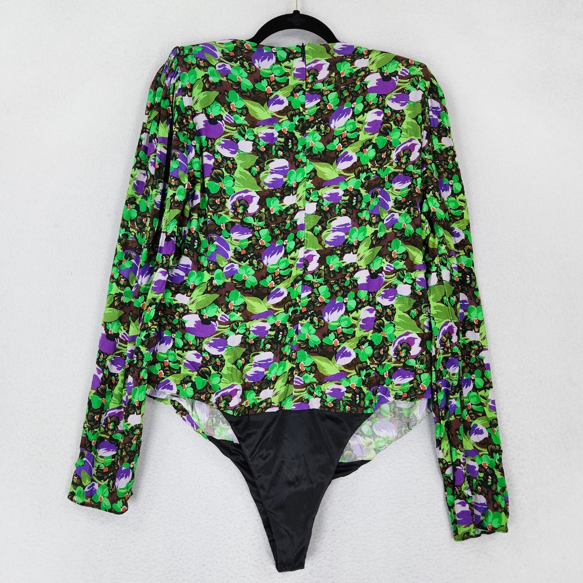 Zara Bodysuit Womens XXL Green Purple Floral Long Sleeve