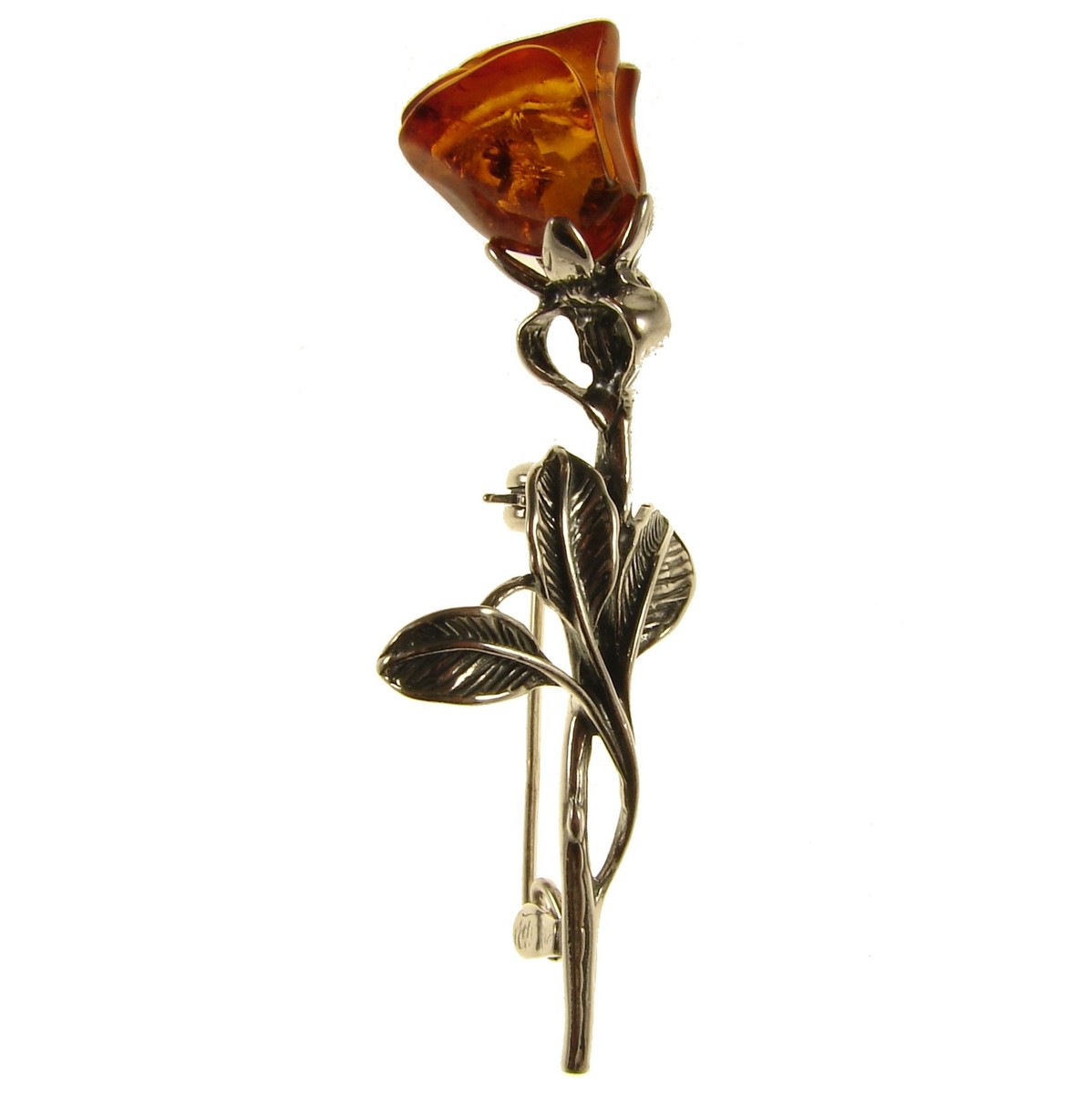 BALTIC AMBER STERLING SILVER 925 LADIES ROSE BROOCH PIN JEWELLERY JEWELRY  GIFT