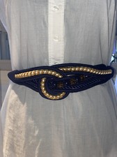 Vintage Boho Braided 80  s Waist Belt Blue Gold Colorful Women  s Belt