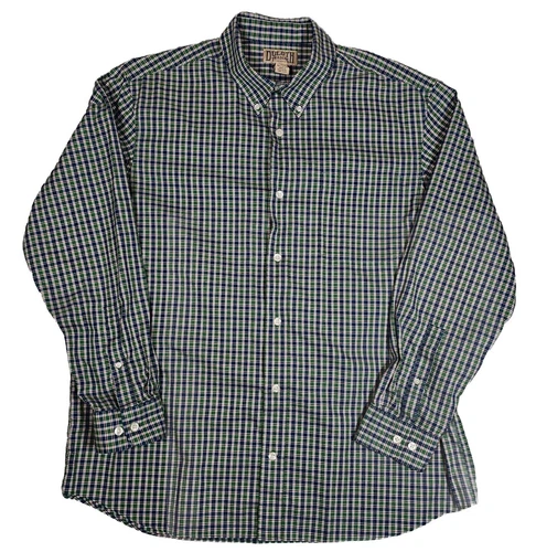 Duluth Trading Mens XL Shirt Blue Green Plaid Long Sleeve Button Down All Cotton