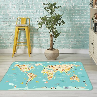 3D Animal Fish ZHU268 World Map Non Slip Rug Mat Elegant Photo Carpet Amy