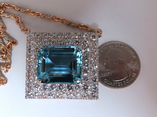 GIA Certified 25.48ct. Natural "Blue" Aquamarine 15ct Diamonds Necklace 18 Karat - Picture 5 of 8