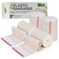 GT 3" 4-Pack Cotton Elastic Compression Bandages Body Wrap Hook/Loop USA Made