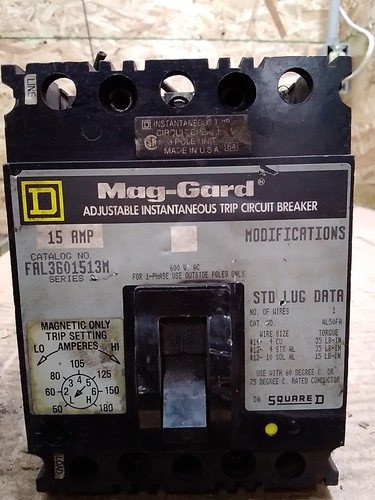 Square D FAL3601513M 3 Pole 600 Volt 15 Amp Mag Guard Circuit Breaker Tested - Picture 4 of 9