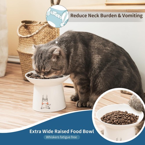 6.5 Inch Extra Wide Raised Ceramic Cat Bowls Food & Water Bowls for Elder Big... - Picture 4 of 6