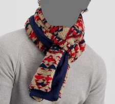 Sun + Stone Men's Blue Woven Geometric Patterned Fleece Scarf One Size