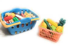 Vintage Play Food- Various Brands-Lot 60 Piece. Multicolored. Basket Included.