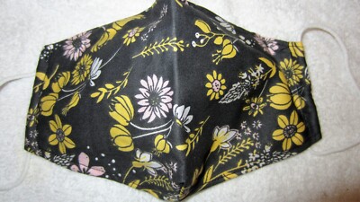 Black Yellow Flower Handmade Washable Mask Face Cover w/ Filter Pocket B2G1 FRE