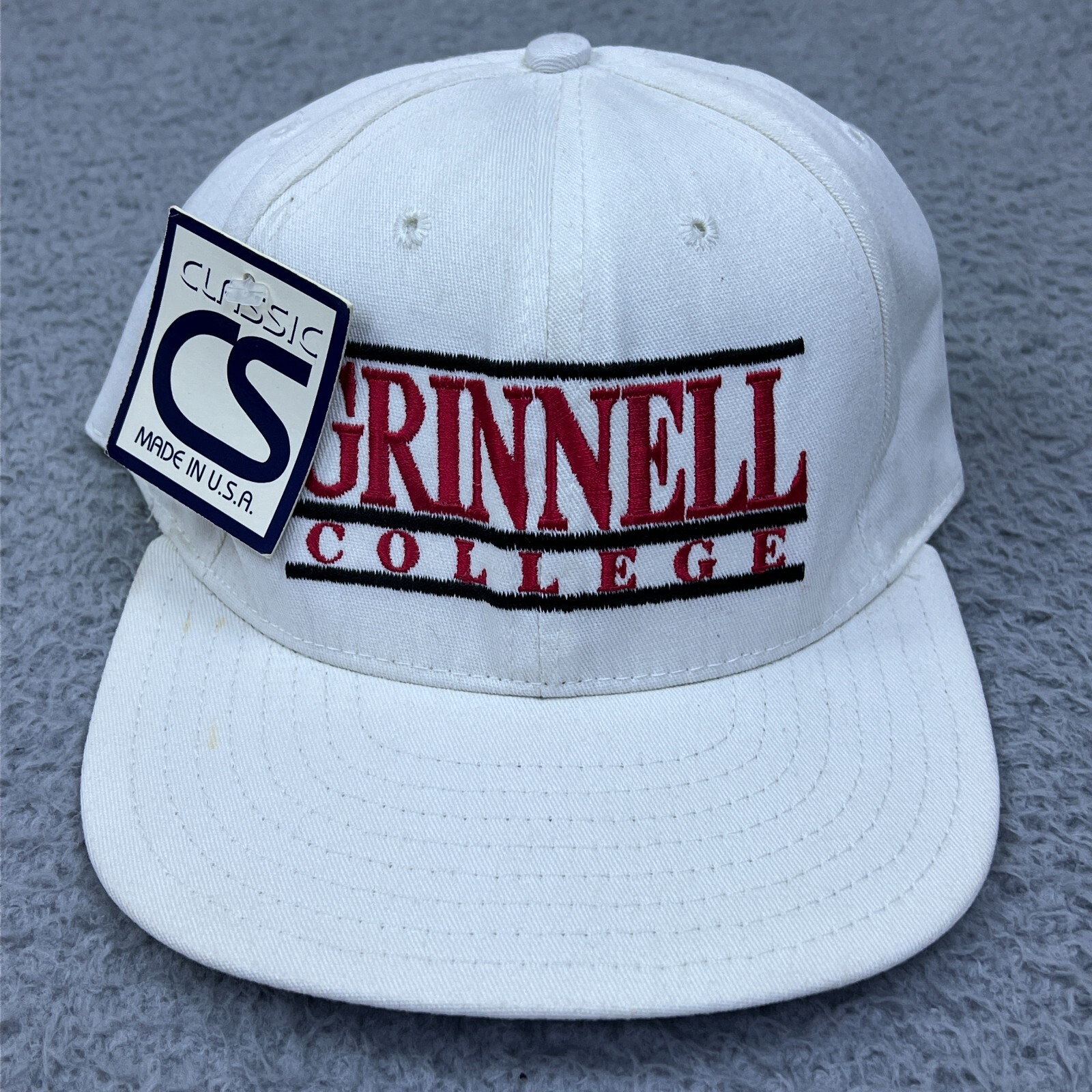 VTG Classic Sportswear Grinnell College Hat White Trucker Cap USA Made Tag SPOTS