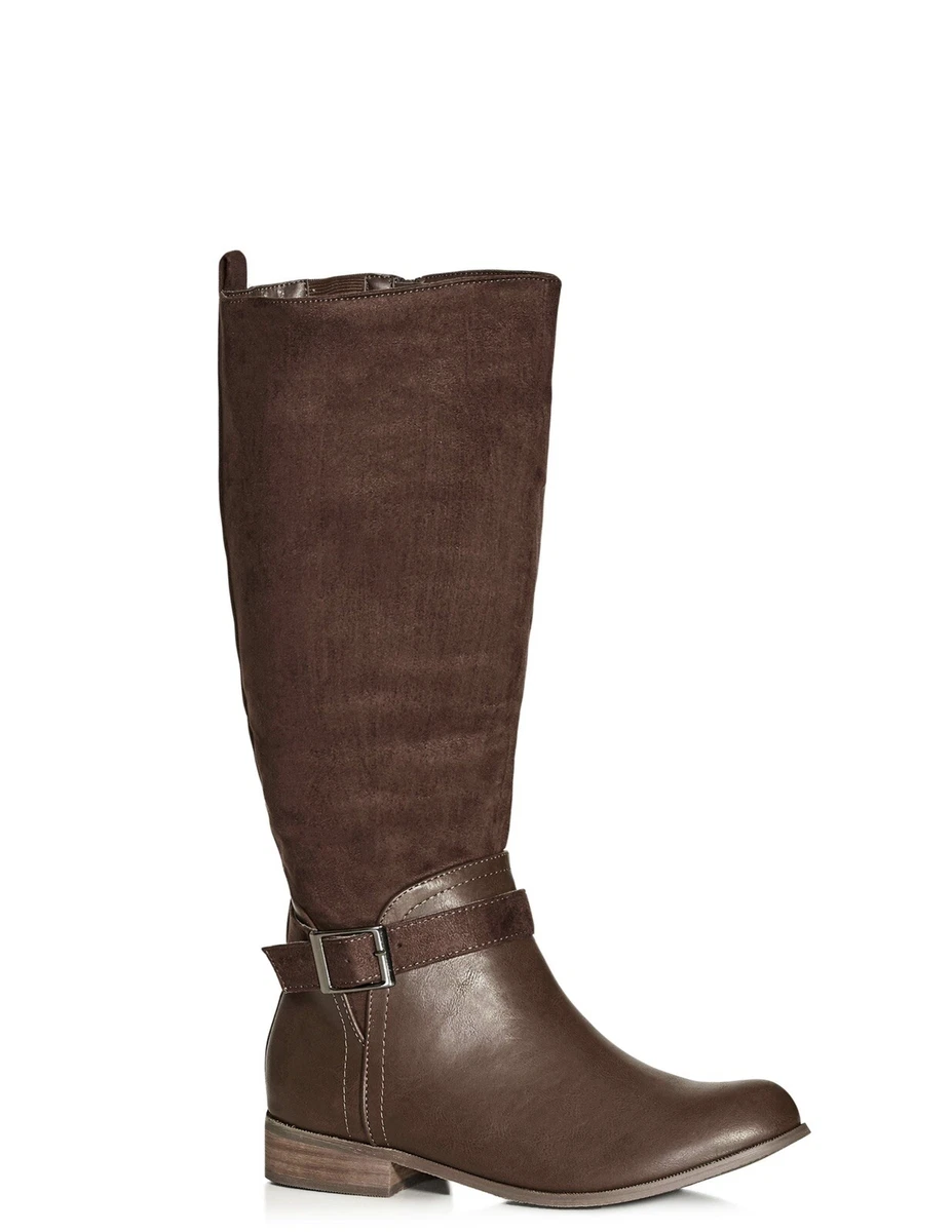 Ladies Size 10 EEE X Wide Fit Evans Brown Knee High Boots Faux