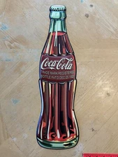 COCA COLA SODA Cutout Bottle Large Embossed Metal Sign - 22" x 6" - COKE