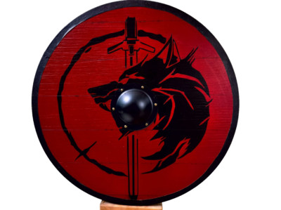 Red Wolf and Sword Viking Shield Pattern, 24 inch, Norman shield, Wall decor