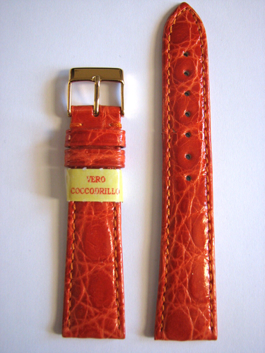 Bracelet En Cuir De Crocodile Véritable Bleu 18 Mm - Semi-neuf, Fabrication Italie