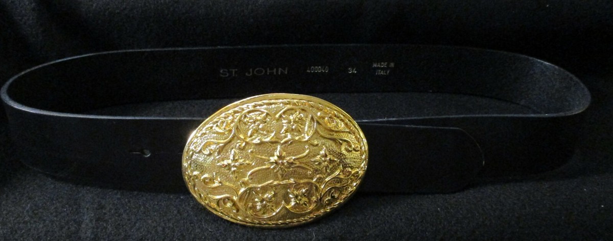 St John Black Italian Leather Adjustable Belt w/Italian 