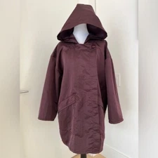 LUNDSTROM LAPARKA Vintage Nylon Overcoat Hooded Packable Travel Lagenlook Chic