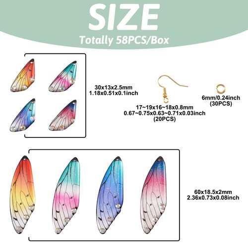 1Box Resin Rhinestone DIY Butterfly Wings Dangle Pendant Hook Earring Making Kit - Picture 3 of 8