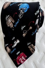 Vintage 90s Nicole Miller Tie Football Evolution Print Black Skinny Necktie Silk