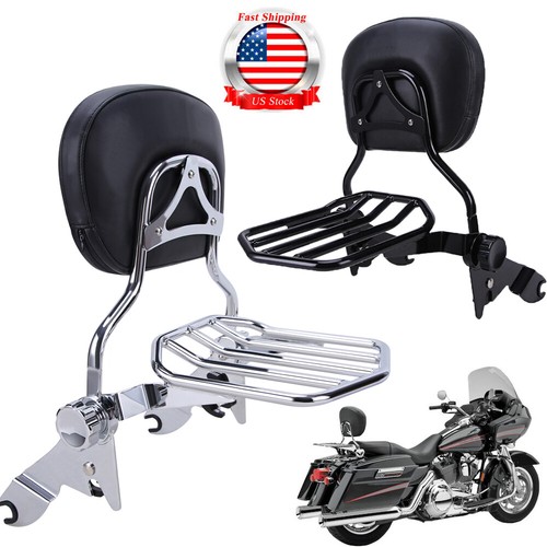 Adjustable Backrest Sissy Bar Luggage Rack Fit For Harley Street Glide